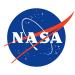 Blue earth graphic, with NASA in white letters, white ring, and red graphic