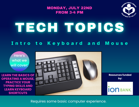 Picture of a keyboard and mouse. Also Ion Bank logo, who sponsored this program.