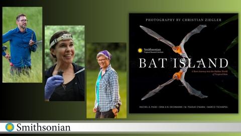 Three scientists from the Smithsonian Tropical Research Institute featured to left of "Bat Island" photography book