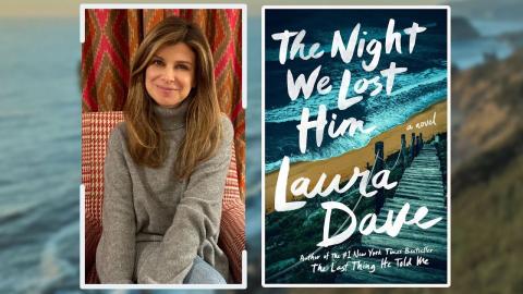 Laura Dave to left of her novel "The Night we Lost him"