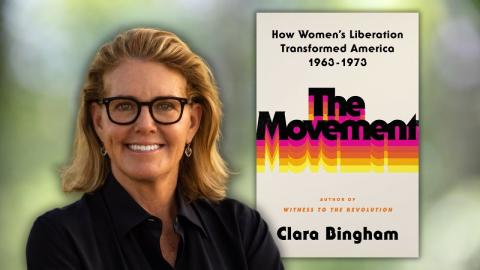 Clara Bingham to left of her book The Movement