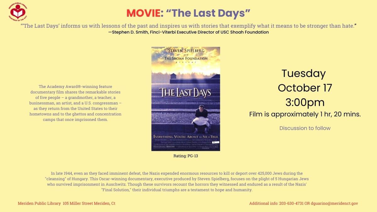 The Last Days film poster in centered in front of a yellow background