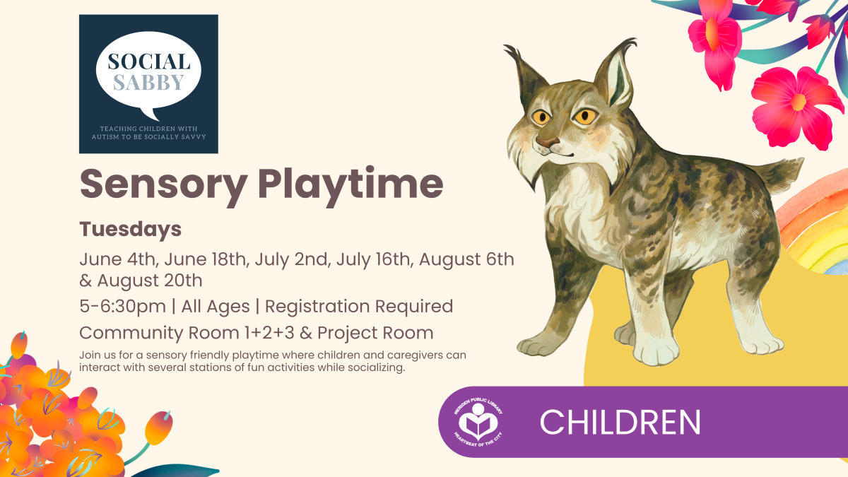 Sensory Playtime. Illustrated image of a wild cat and social sabby logo.