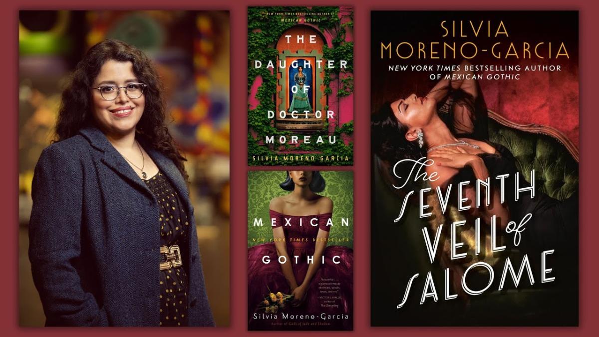 Silvia Moreno-Garcia featured to left of some of her novels