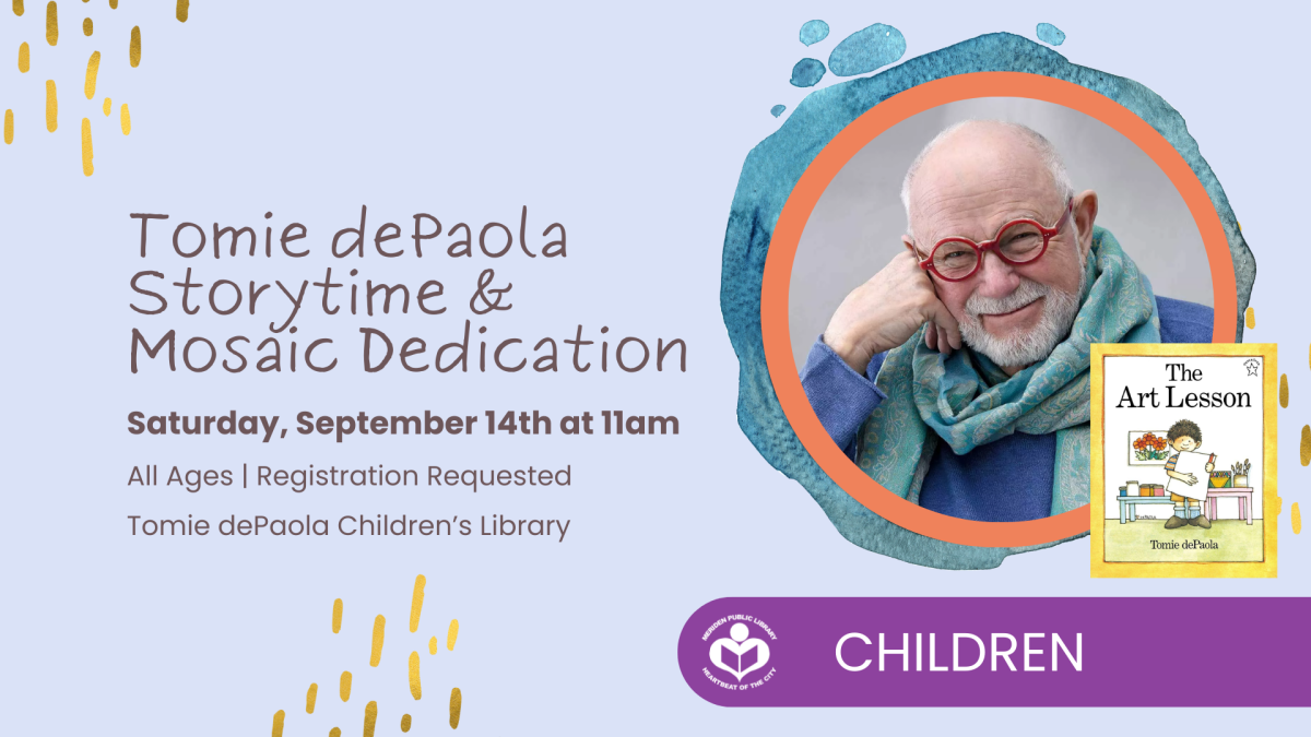 Headshot of Tomie dePaola to right of verbiage